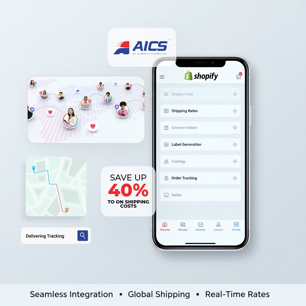 AICS Shopify and WordPress WooCommerce shipping integration with real time rates tracking and label generation