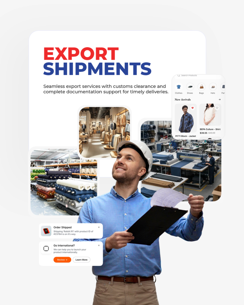 International export shipment services by AICS with customs clearance documentation and global delivery