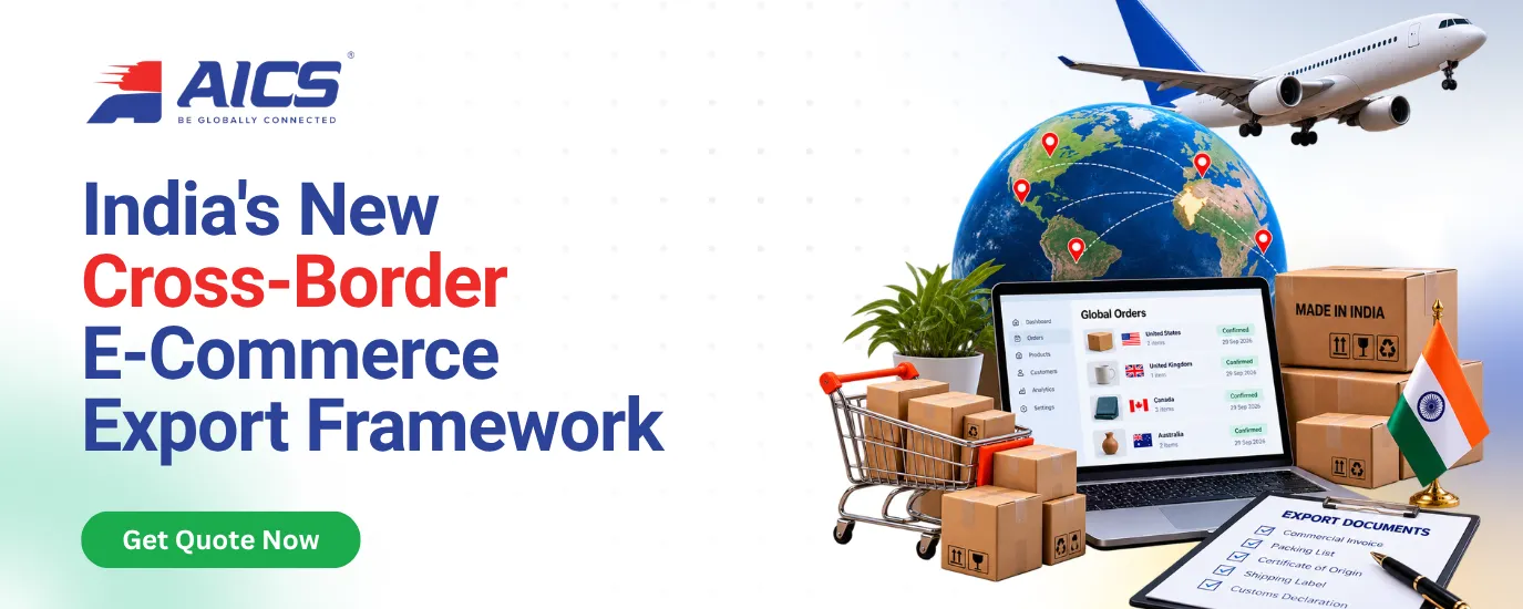 Cross-border e-commerce exports from India with international shipping and export logistics